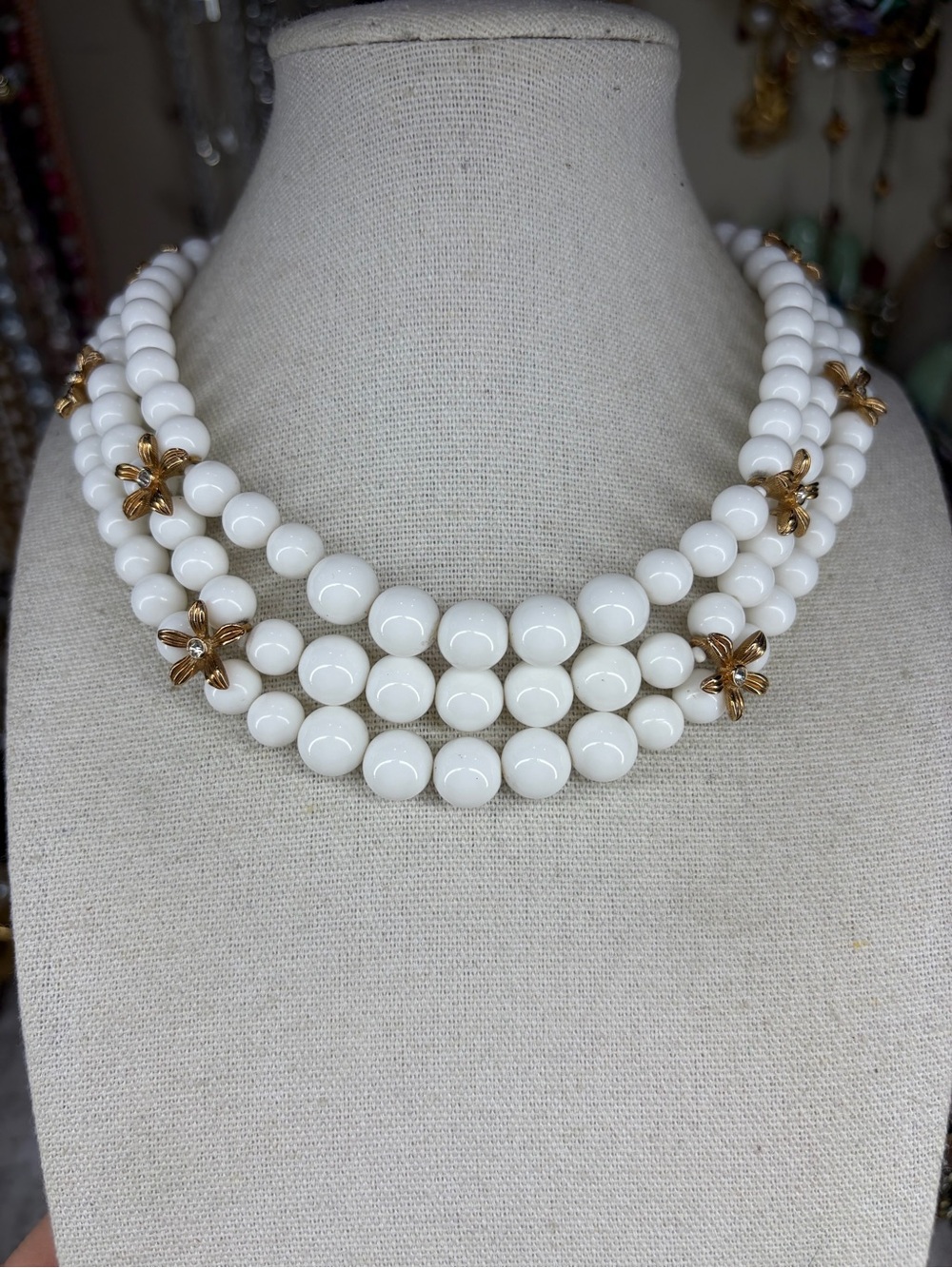 Marvella Vintage Choker Necklace Flower Rhinestone Beaded Layered Jewelry